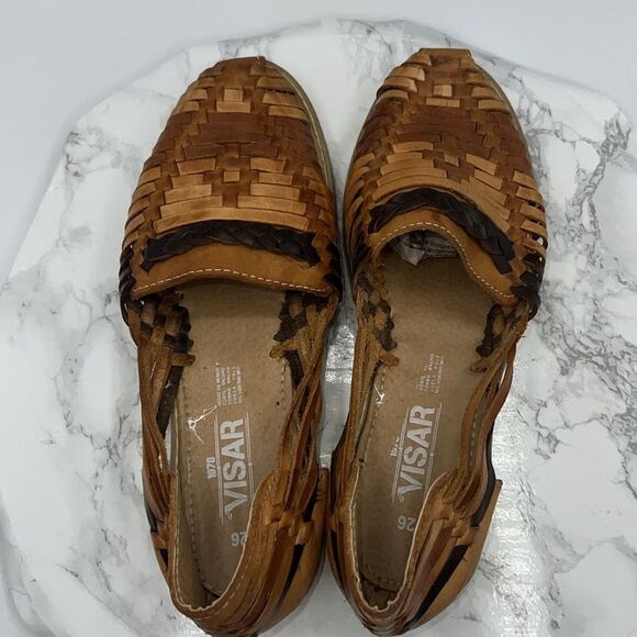 VISAR Mexican Leather Brown and Tan Huaraches Flats-9.5 - Picture 4 of 8